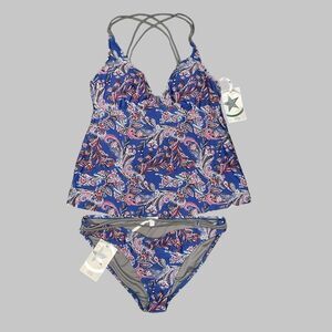 Converse One Star Swimsuit Women’s Size XL Tankini / Bottom Blue / Gray paisley‎